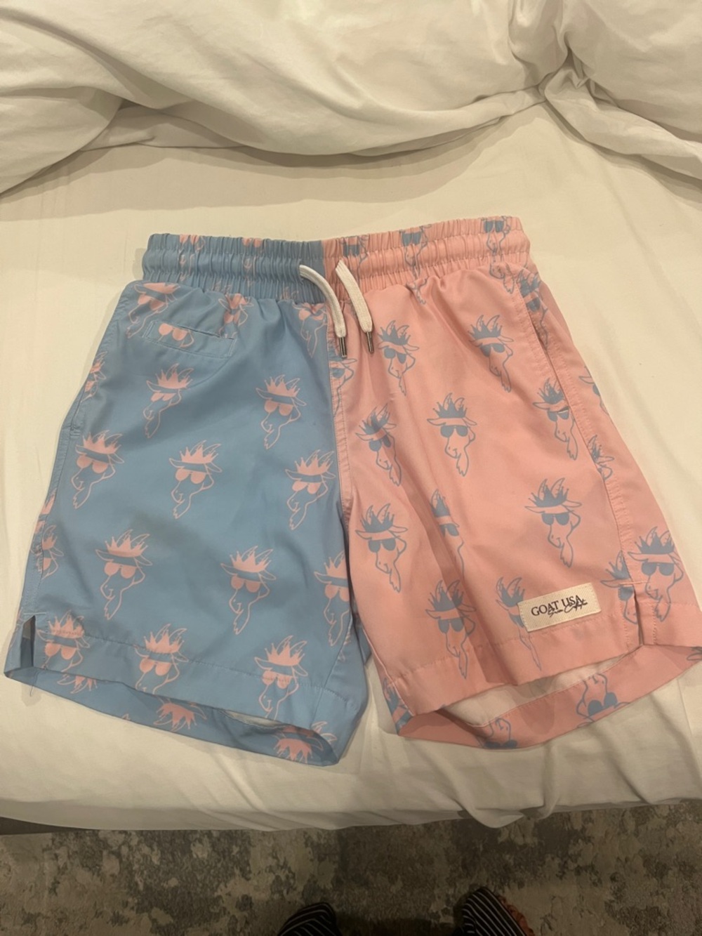 Pink / blue boys goat swim trunks size medium
